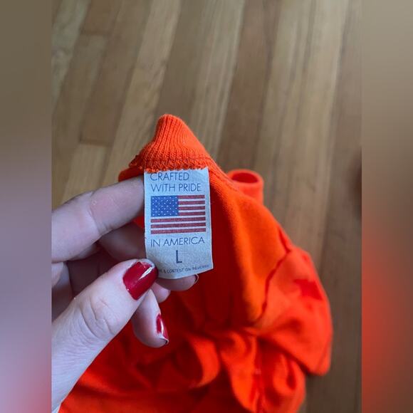 80s Vintage Bright Orange Single Stitch Cotton Poly Blend T Shirt - Sz Large - Picture 4 of 7